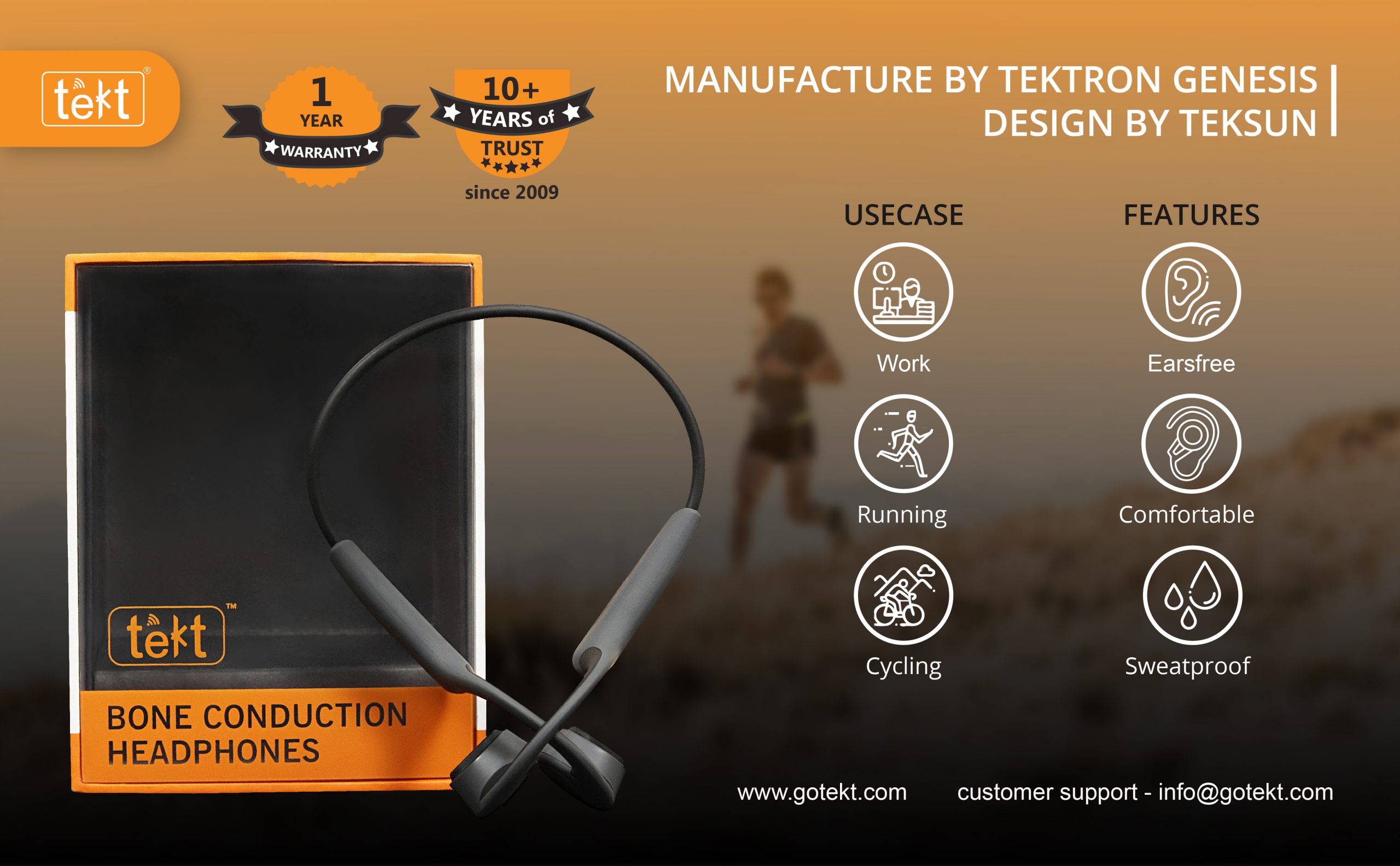Tekt Bone Conduction Headphones Features and Usecase